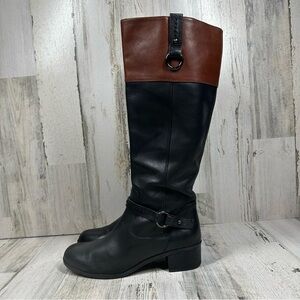 Bandolino Cavanna Black Brown Leather Classic Riding Knee High Boots #1134